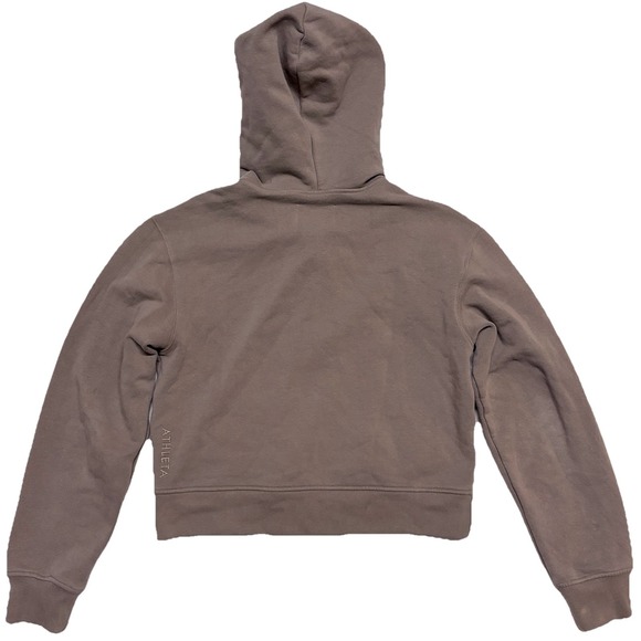 Athleta Forever Fleece Full Zip Sweatshirt Hoodie Cropped - Brown - Women's S - Picture 5 of 13